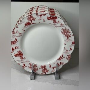 4 Grace Teaware Christmas Dinner Plates Holiday Red Winter Village Toile New